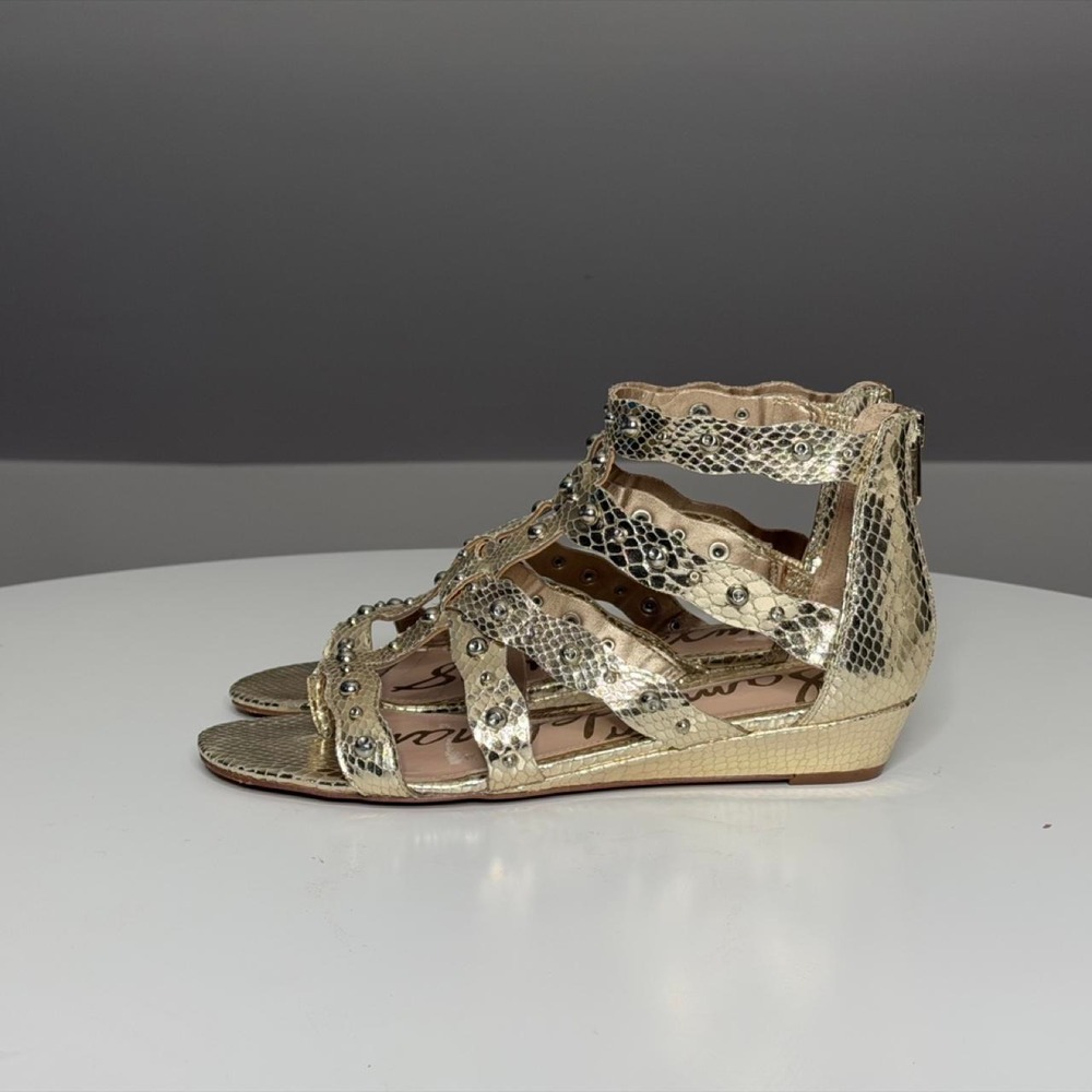 Sam Edelman Delano Gold Metallic Gladiator Wedge Sandals Size 10 Y2K